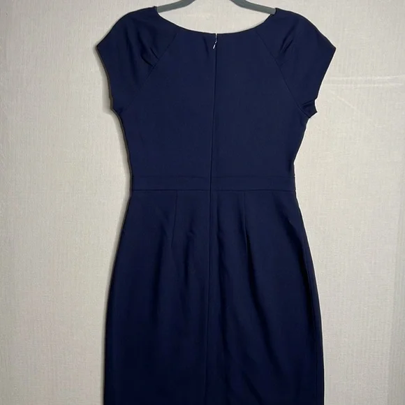 J.Crew Asymmetrical Neck Line Wool Cap Sleeves Dress Size 4 Navy Blue - Picture 6 of 8